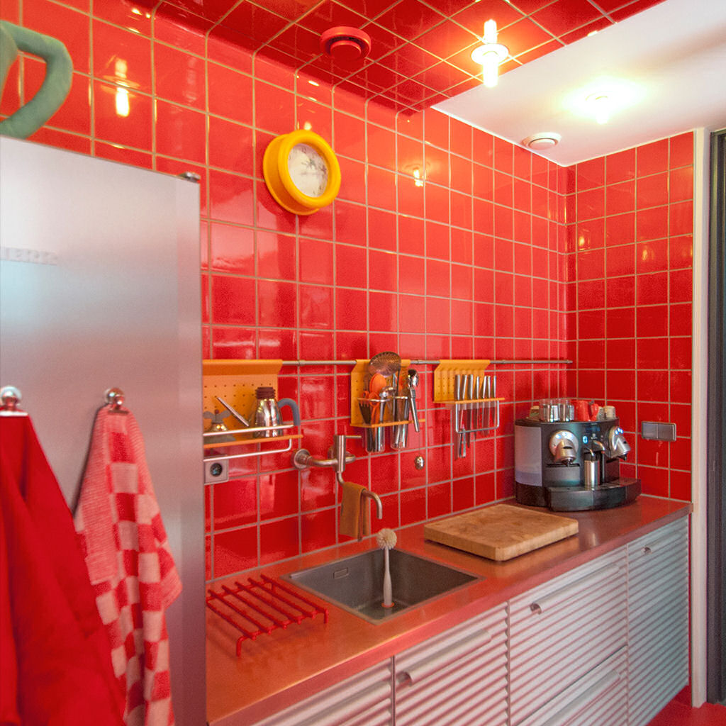 modern kitchen red tiles