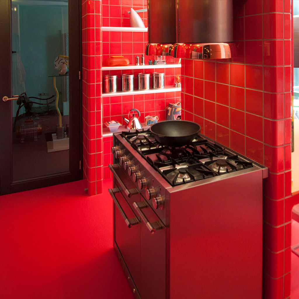 modern kitchen red tiles
