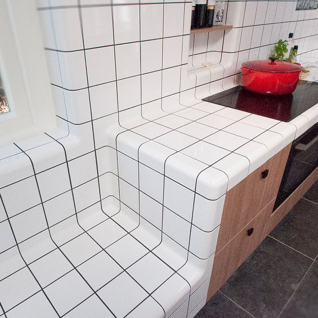 kitchen in garden shed  threedimensional tiles