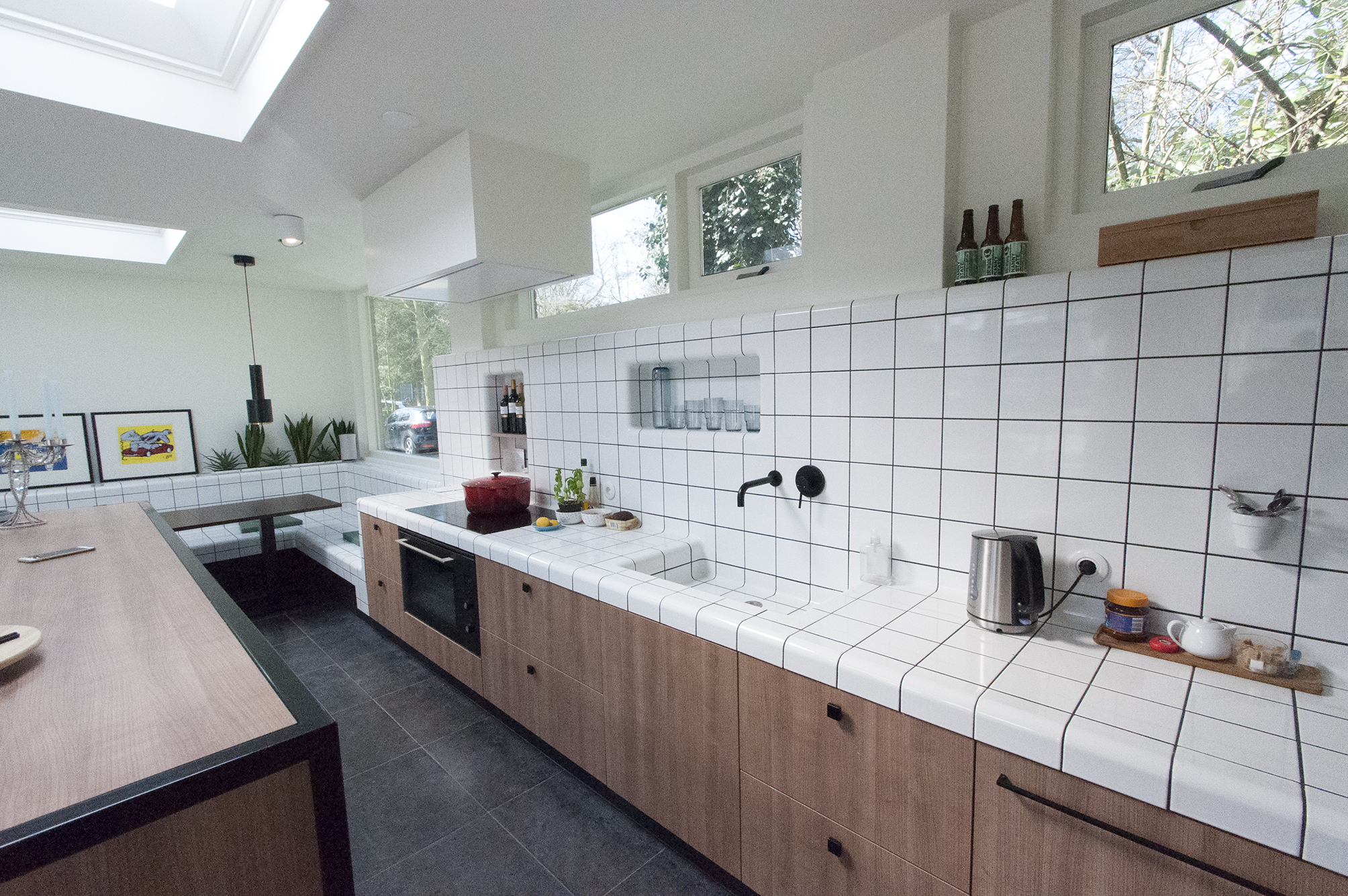 kitchen in garden shed  threedimensional tiles